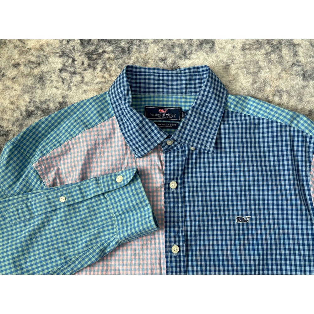 Vineyard Vines Gingham Check Party Classic Fit Whale Shirt Size Large Preppy Fun